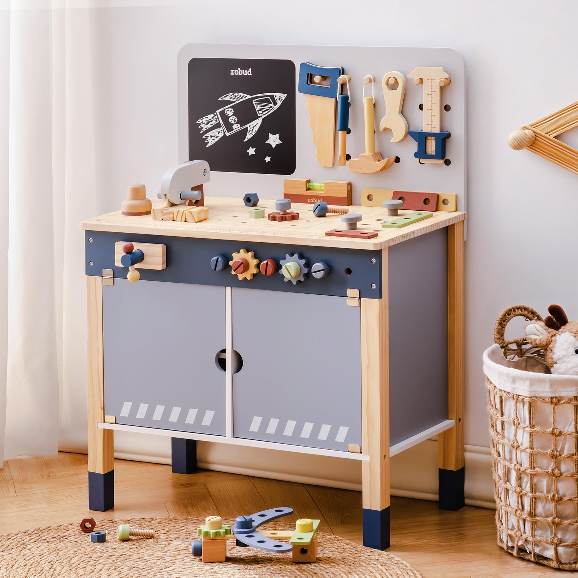 Tools Workshop Kids - ROBUD 나무 장난감 작업대 역할놀이 창의적